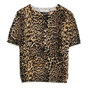 Zara Knit Leopard Print Short Sleeve Sweater Top